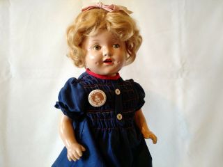 22 " Shirley Temple ? Composition Doll On Cloth Body 1940s With Button