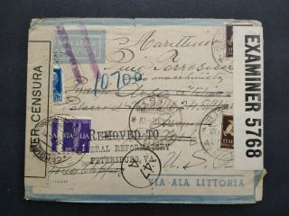 Italy: 1941 08/22 Dual Censored Cover To Nyc,  Forwarded To Petersburgh,  Va.  Jail