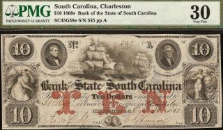 1861 $10 Dollar South Carolina Bank Note Large Currency Old Paper Money Pmg 30