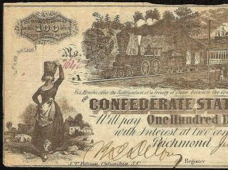 1862 $100 DOLLAR CONFEDERATE STATES CURRENCY CIVIL WAR NOTE OLD PAPER MONEY T - 39 2