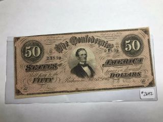 1864 $50 Confederate States Of America Note Richmond Color 3