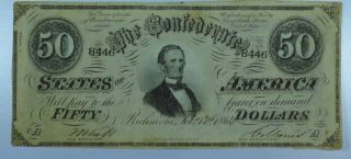 1864 $50 Confederate States Of America Note.  Richmond.  Cu096/asn