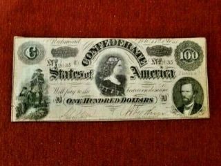 1864 T - 65 $100 Confederate States Note Cr - 493 " Lucy Pickens " Blue Back
