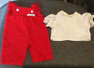 Cabbage Patch Coleco Canada Doll Clothes Red Corduroy Overalls & White Blouse