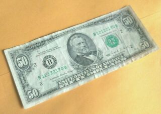 1988 $50 Fifty Dollar Bill Federal Reserve Note B2 York.  B12122170b.