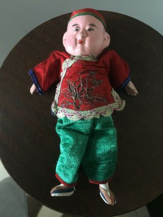 Vintage Chinese Paper Mache Dolls Young Boy Hand Made & Painted