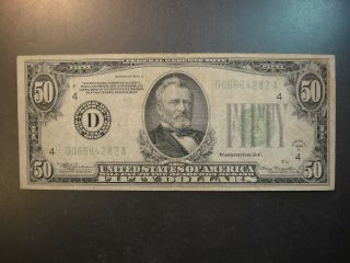 1934 - A United States $50 Federal Reserve Note.  Fine To Very Fine.