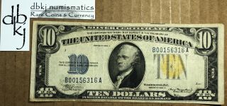 1934 A - $10 - North Africa - Silver Certificate - Yellow Seal - Ba Block - Vf