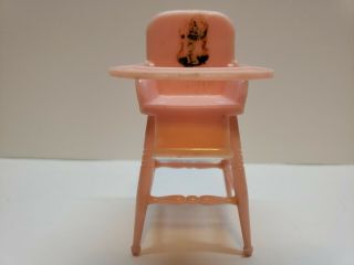 Vintage Doll House Furniture Renwal 1:16 Scale Pink High Chair With Decal And Mo