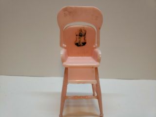 VINTAGE DOLL HOUSE FURNITURE RENWAL 1:16 SCALE PINK HIGH CHAIR WITH DECAL AND MO 2