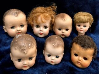 7 Vintage Creepy Baby Doll Heads Halloween Craft Open/close Eyes 3.  5 - 5.  5”