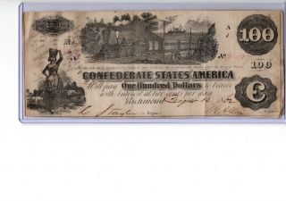1862 $100 Confederate States Of America Bank Note Pf - 13 Cr 294 T - 39 19 - C325
