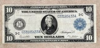 1914 $10 Federal Reserve Note " 3 " Philadelphia Ca Block Fine