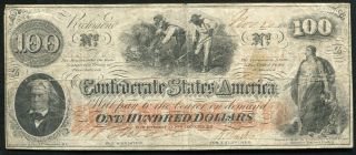1862 $100 One Hundred Dollars " Hoer " Csa Confederate States Of America