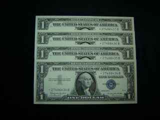 1957 B $1 Silver Certificate (4) Consecutive Star Notes Gem Mint/