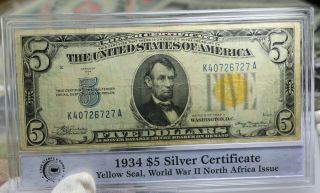 1934 - A Five Dollar $5 Yellow Seal Silver Certificate - North Africa