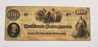 1862 $100 Confederate States Of America " Slaves Hoeing Cotton " Csa Note Cs - 41