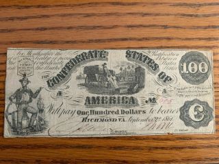 1861 T 13 $100 Confederate Currency,  Neat,  Historical
