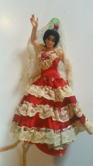 Marin Chiclana Flamenco Dancer Spanish Doll 8 Inches On Stand Red Dress