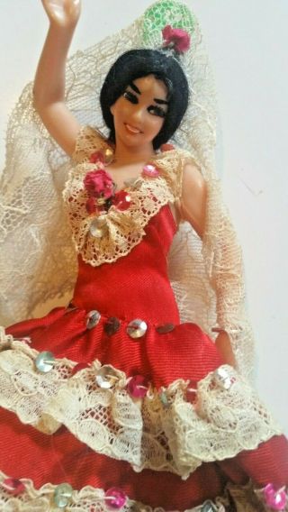 MARIN CHICLANA Flamenco Dancer Spanish Doll 8 Inches on Stand Red Dress 2
