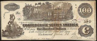 1862 $100 Dollar Bill Confederate States Currency Note Civil War Money T - 39