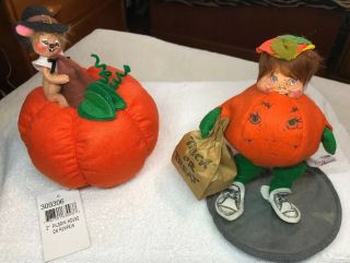 Annalee Dolls Trick Or Treat Pumpkin Kid 1990 3031 And Pilgrim Mouse Halloween