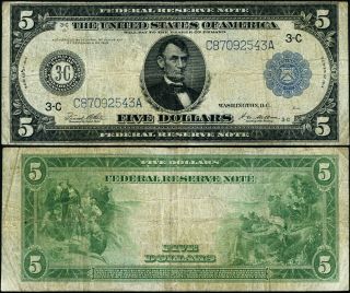 Fr.  855 A $5 1914 Federal Reserve Note Philadelphia Fine,