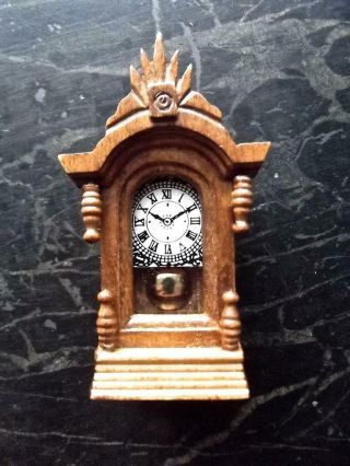 Vintage Dollhouse Miniature Ornate Carved Wood Wall Clock 1x3 " 1:10 Or 1:12