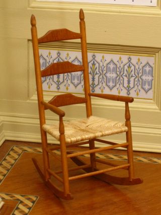 Boorum Shaker Ladder Back Rocking Chair With Arms Artisan Dollhouse Miniature
