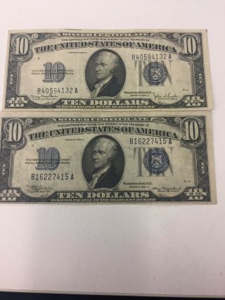 $10 Silver Certificate Notes 1934a 1934d As A Pair