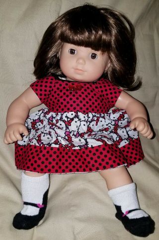 American Girl Bitty Baby Twin Doll Brown Hair Brown Eyes 2014 Hello Kitty Dress