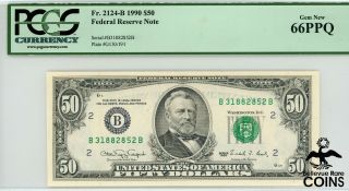 1990 United States $50 Federal Reserve 2124 - B Note Pcgs Certified Gem 66ppq