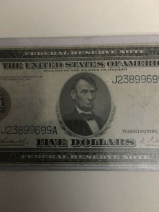 1914 $5 Federal Reserve note Kansas City Missouri.  Large horseblanket size bill. 3