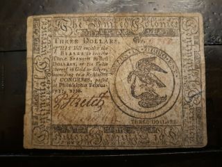 Scarce - February 17,  1776 Continental Currency $3,  Fr.  Cc - 25 Vf