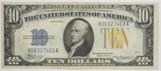 $10 Silver Certificate Series Of 1934 A Yellow Seal North Africa Choice Vf (463a