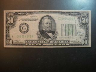 1934 United States $50 Federal Reserve Note.  Fine To Very Fine.