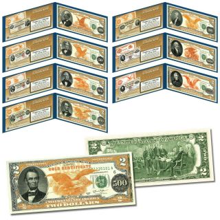 1882 Series Gold Certificates Complete Set Of 7 On Modern U.  S.  $2 Bills