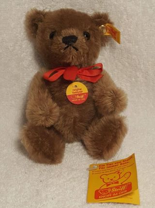 Steiff Teddy Bear Ribbon Caramel Mohair Brass Button Yellow Ear Tag Ean 030147
