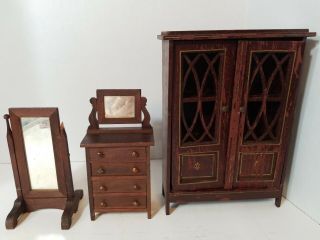 Vintage Wooden Dollhouse Furniture,  Only,  Mirror,  Dresser,  Closet