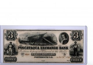 1852 $3 Portsmouth,  Nh Piscataqua Exchange Bank Nh285 - G6 Cu 19 - C293