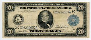 1914 $20 Federal Reserve Note 3 - C Philadelphia Pennsylvania Large Currency Bg105