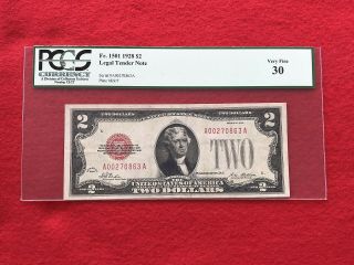 Fr - 1501 1928 Plain Series $2 Red Seal Us Legal Tender Note Pcgs 30 Very Fine