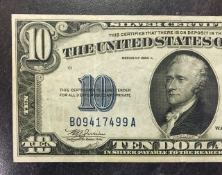 1934 A UNITED STATES $10 DOLLAR SILVER CERTIFICATE NORTH AFRICA NOTE 3