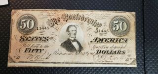 1864 Confederate States Of America $50 Fifty Dollar Currency Note 2nd Series T66