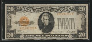 1928 $20.  00 Gold Certificate,  Fine,  Sn A01797034a