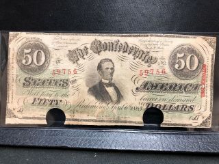 Exceptional 1st Series Civil War 1863 Confederate States America $50 Note T - 57