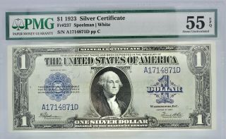 $1.  00 Silver Certificate 1923 Speelman/white Pmg Certified Ch About Unc 55 Epq