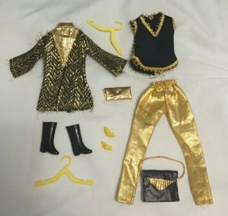 Vintage Barbie Clone Doll Mod Hong Kong Black & Gold Outfit Group 3 Day
