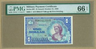 $1 Military Payment Certificate Series 661 First Printing Pmg 66 Epq Gem Unc