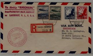 Germany/usa Zeppelin Reg.  Cover 1.  5.  36 Lorch